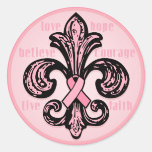 Sticker Rond Ruban rose Fleur de lis
