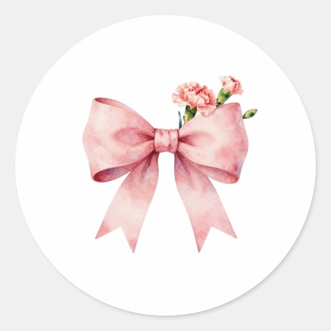 Sticker Rond Ruban Rose Pâle Aquarelle (Devant)