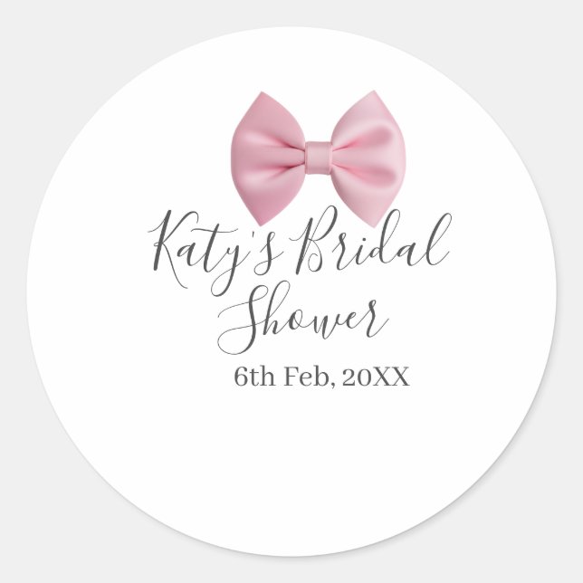 Sticker Rond ruban rose pastel élégant mariage nom date (Devant)