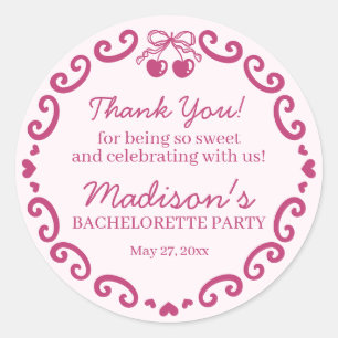 Sticker Rond Ruban Rose Rétro Cœur Coquette Gâteau Enterrement 