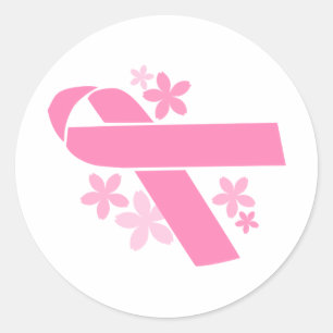 Sticker Rond Ruban rose - Sensibilisation au cancer du sein
