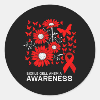 Sticker Rond Ruban Rouge Avec Anémie Cellulaire Faucille Faisée