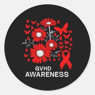 Sticker Rond Ruban Rouge Avec Fleur Faisée Sensibilisation Gvhd