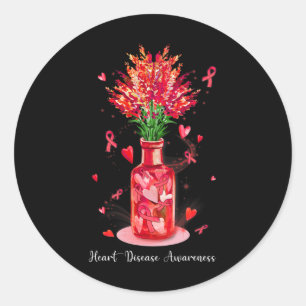 Sticker Rond Ruban Rouge Floral de soutien à la sensibilisation