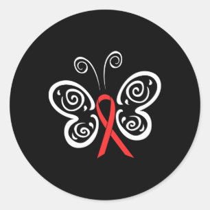 Sticker Rond Ruban Rouge Papillon Cancer du Sang Hiv Sida Sensi