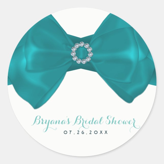Sticker Rond Ruban sarcelle Aqua & Diamants Élégant Shower de M (Devant)
