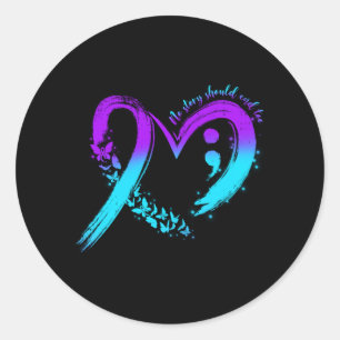 Sticker Rond Ruban sarcelle et violet de sensibilisation à la p
