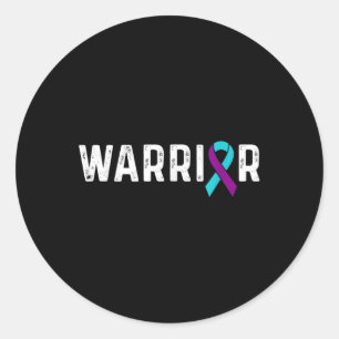 Sticker Rond Ruban sarcelle et violet de sensibilisation à la p