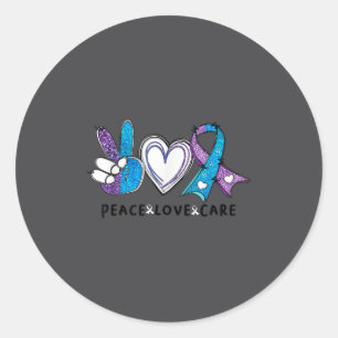Sticker Rond Ruban sarcelle et violet de sensibilisation à la p