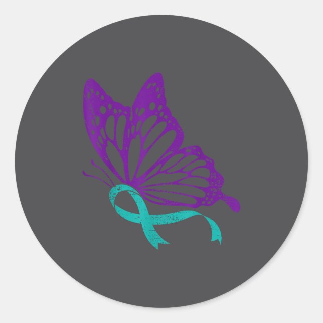 Sticker Rond Ruban sarcelle et violet de sensibilisation à la p (Devant)
