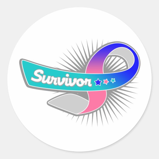 Sticker Rond Ruban survivant du cancer de la thyroïde (Devant)