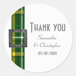 Sticker Rond Ruban tartan vert merci