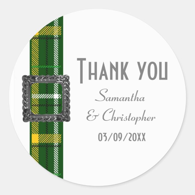 Sticker Rond Ruban tartan vert merci (Devant)