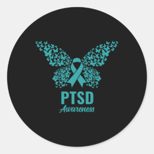 Sticker Rond Ruban turquoise Avec Papillons - Sensibilisation P