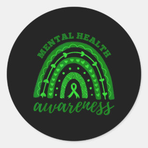 Sticker Rond Ruban Vert Arc-en-Ciel Sensibilisation à la Santé 