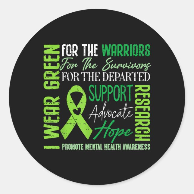 Sticker Rond Ruban vert de sensibilisation à la santé mentale e (Devant)