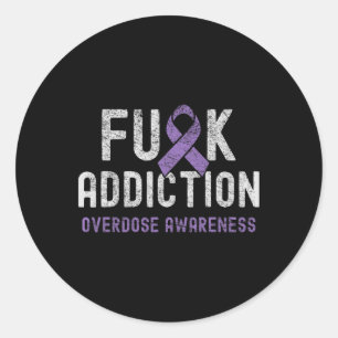 Sticker Rond Ruban Violet Contre la dépendance et la surdose 