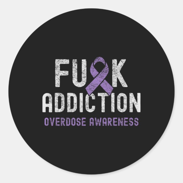 Sticker Rond Ruban Violet Contre la dépendance et la surdose  (Devant)