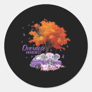 Sticker Rond Ruban Violet de Sensibilisation au Surdosage Dépen