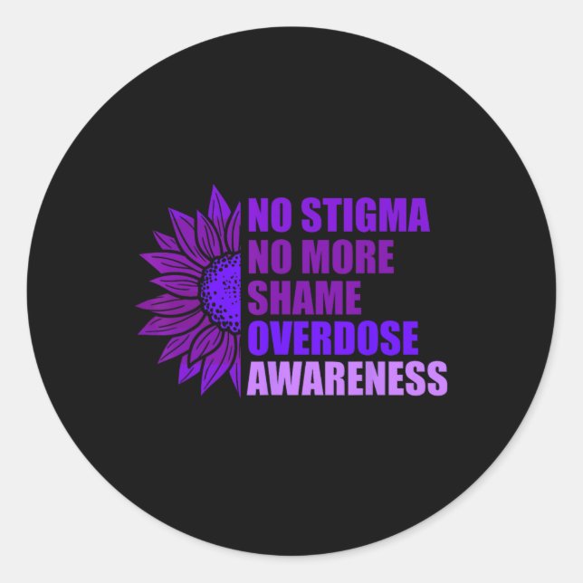 Sticker Rond Ruban Violet de Sensibilisation au Surdosage et à  (Devant)