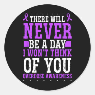 Sticker Rond Ruban Violet de Sensibilisation au Surdosage Pense