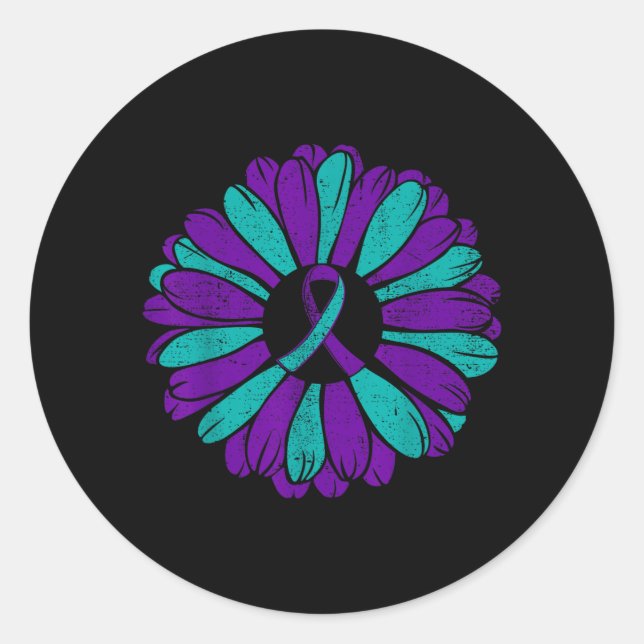 Sticker Rond Ruban Violet Sarcelle de Sensibilisation à la Prév (Devant)