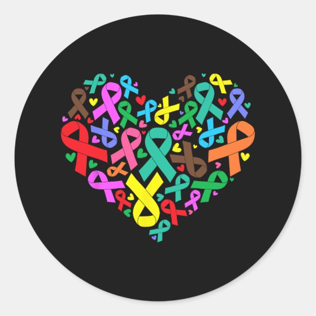 Sticker Rond Rubans de sensibilisation Soutien cardiaque (Devant)