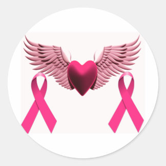 Sticker Rond Rubans roses et coeur de l'amour et du soutien