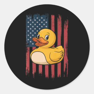 Sticker Rond Rubber Duck Usa Drapeau Fête de l'Indépendance Bai