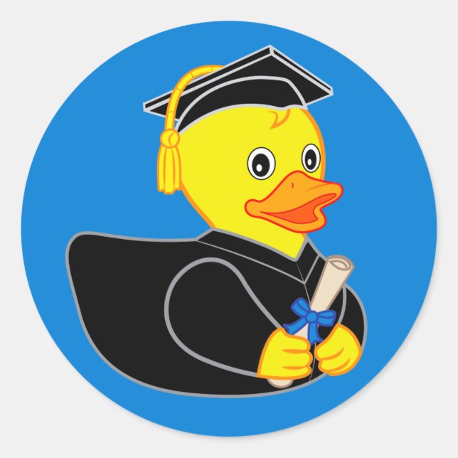 Sticker Rond Rubber Ducky Graduation ! Arrière - plan bleu (Devant)