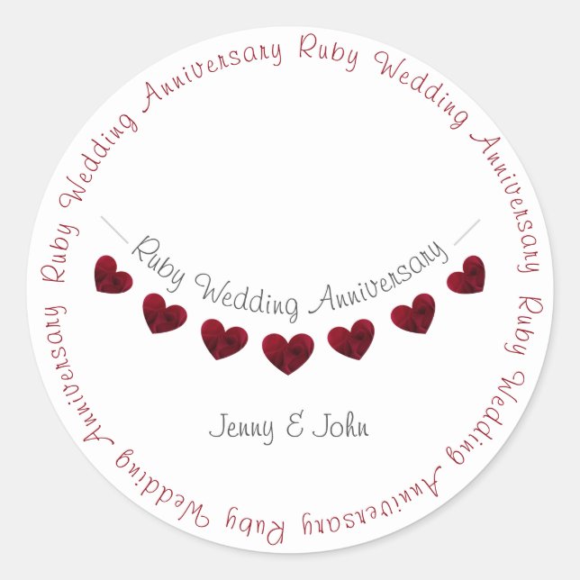 Sticker Rond Ruby 40e Mariage Anniversaire battement cardiaque (Devant)