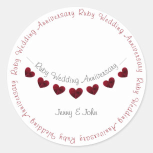 Sticker Rond Ruby 40e Mariage Anniversaire battement cardiaque