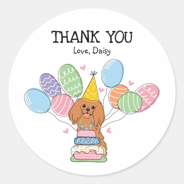 Sticker Rond Ruby Cavalier King Charles Spaniel Anniversaire (Devant)