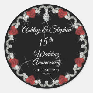 Sticker Rond Ruby et diamants élégants 15e anniversaire