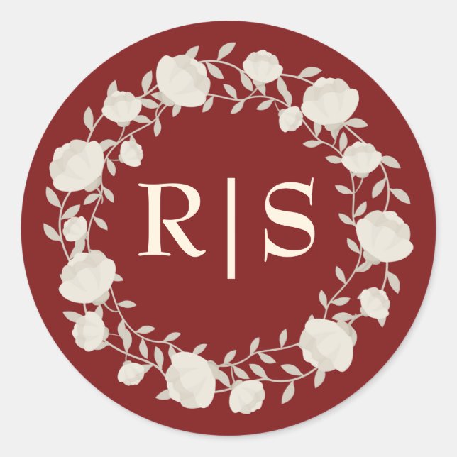 Sticker Rond Ruby Radiance Deep Red and Cream Wedding (Devant)