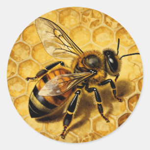 Sticker Rond Ruche d'abeille miel doré naturel 