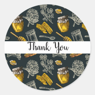 Sticker Rond Ruche d'abeilles à miel foncé vintage rustique bio