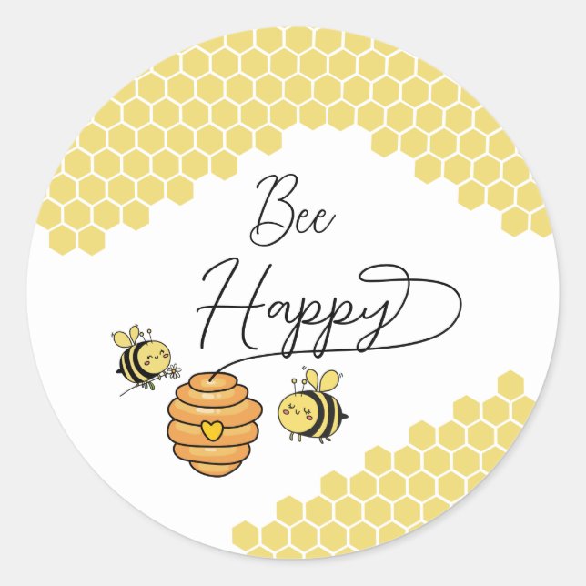 Sticker Rond Ruche de miel de petites abeilles mignonnes (Devant)