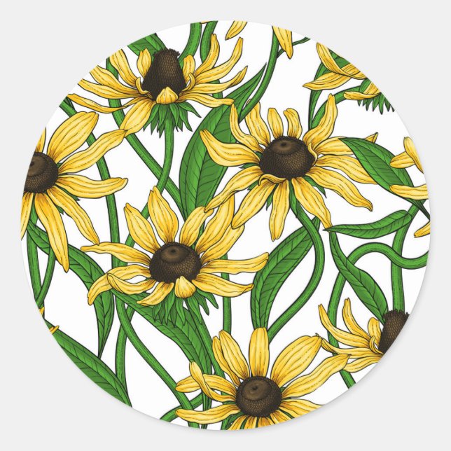 Sticker Rond Rudbekia jaune sur blanc (Devant)