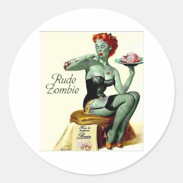 Sticker Rond Rude Zombie "La première bouchée" (Devant)