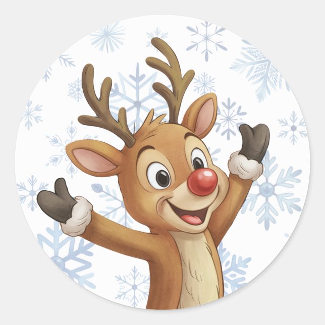 Sticker Rond Rudolph avec flocons de neige bleus (Devant)