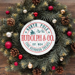 STICKER ROND RUDOLPH PÈRE NOËL SLEIGH CHRISTMAS DU PÔLE NORD<br><div class="desc">Êtes-vous prêt à imprégner vos fêtes de vacances de l'enchantement du Père Noël et de ses rennes ? Ne cherchez pas plus loin que nos autocollants ronds avec un charmant Père Noël Sleigh et rennes avec une citation, "North Ple FINE REINDEER TREATS." Ces autocollants sont l'ajout parfait à vos célébrations...</div>