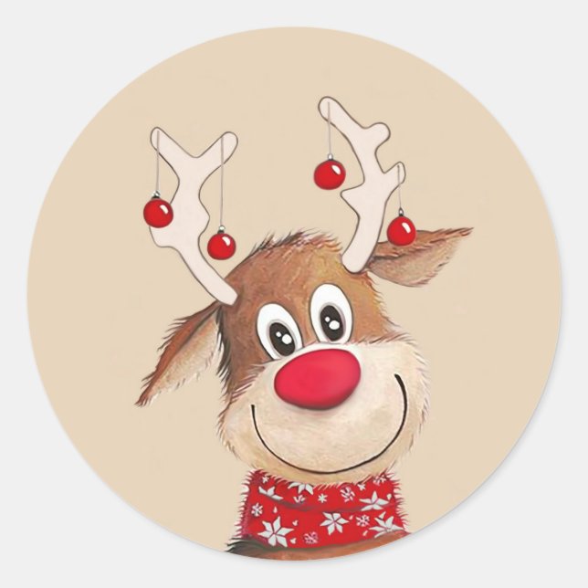 Sticker Rond Rudolph the Reindeer Christmas Art (Devant)