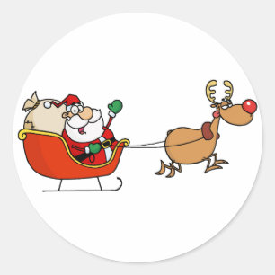 Sticker Rond Rudolph Volant Kris Kringle Dans Son Sleigh