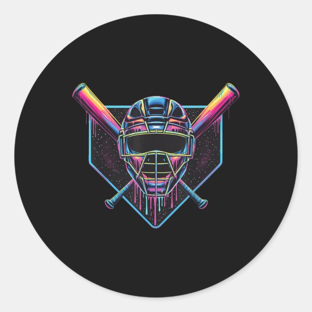 Sticker Rond Rue Du Fan De Baseball Catcher Masque De Baseball (Devant)