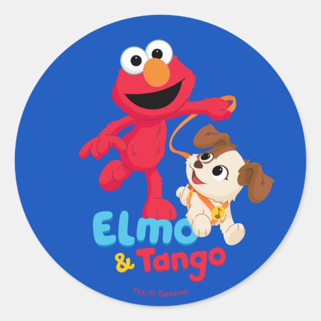 Sticker Rond Rue Sésame | Elmo & Tango en course (Devant)