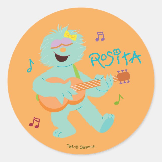 Sticker Rond Rue Sésame | Rosita jouant de la guitare (Devant)
