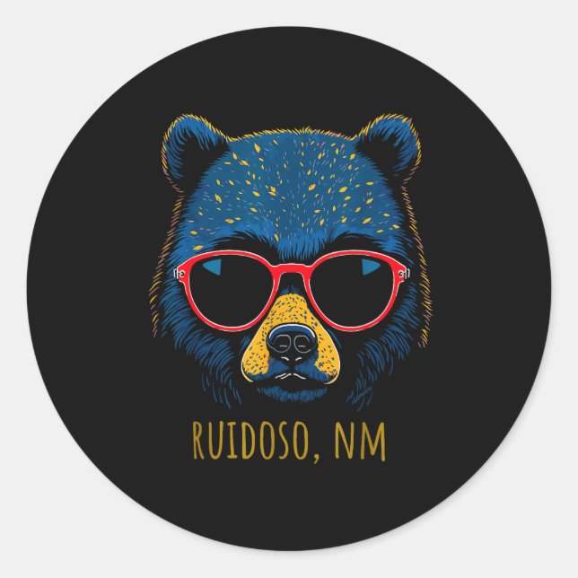 Sticker Rond Ruidoso New Mexico Bear Wearing Sungles Design  (Devant)