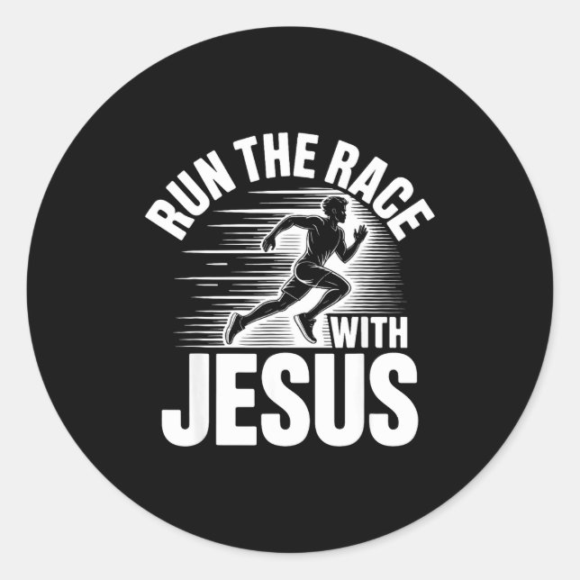 Sticker Rond Run The Race With Jesus Motivational Quote  (Devant)