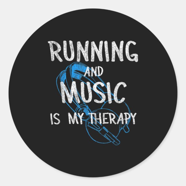 Sticker Rond Running And Music Is My Therapy Headphones Design  (Devant)